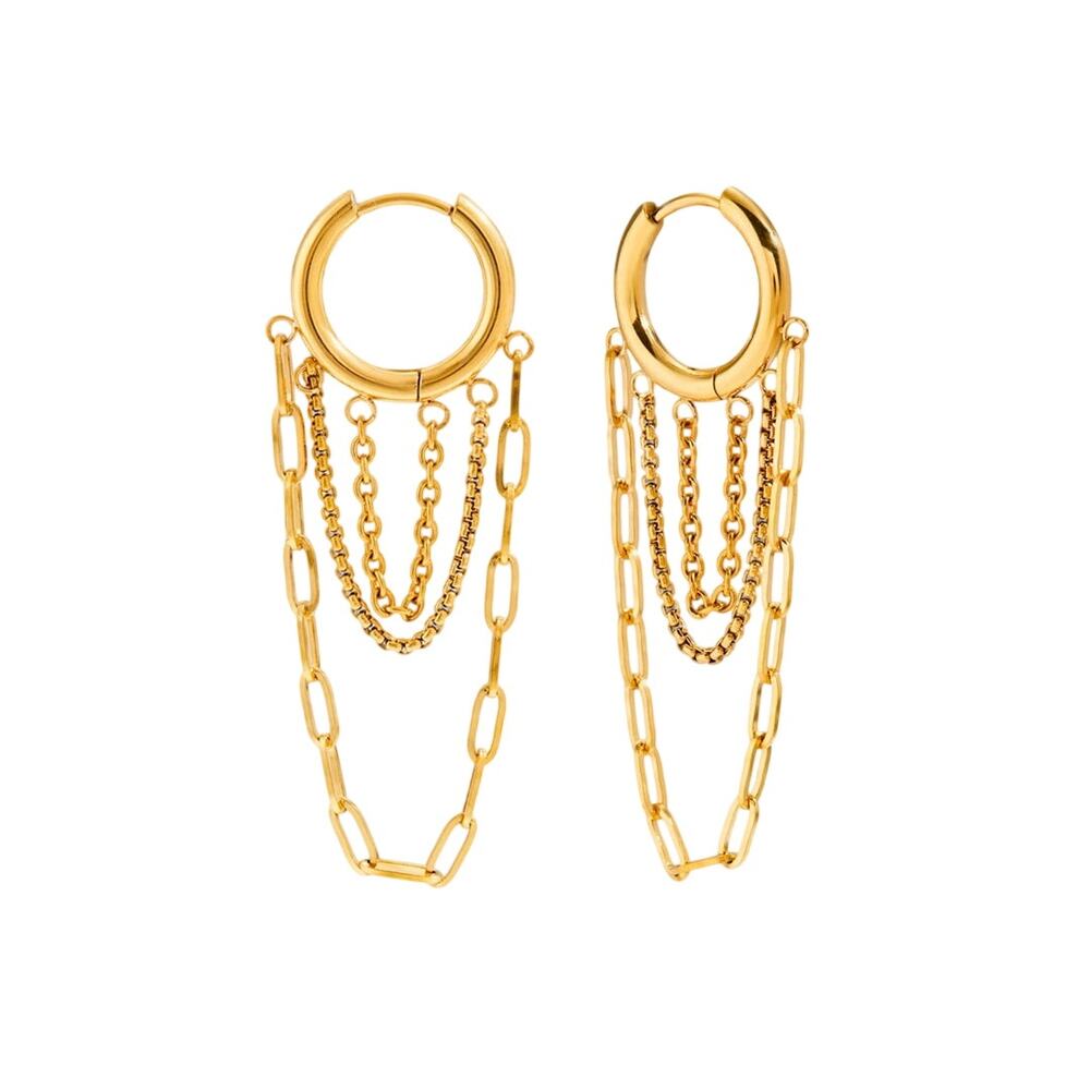 Avaria 18K Yellow Gold ALAINA LINK CHAIN HOOPS NEW
